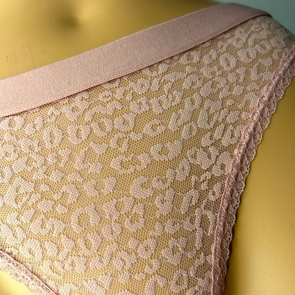PINK Victoria’s Secret Dusty Rose Sheer Leopard Lace Mesh Thong Panties Sz M NEW - Picture 3 of 17